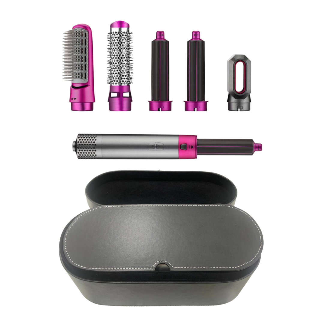 5 in 1 hot air styler, airwrap, dupe, hot hair brush, 5 attachments, faux leather case, travel case