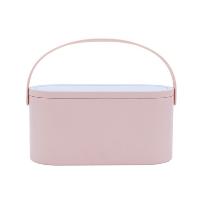 FARASHA BEAUTY Portable Cosmetic Organiser Storage Box With LED Lighting and Mirror Cover.