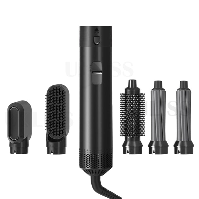 5 in 1 hot air styler, airwrap, dupe, hot hair brush, 5 attachments